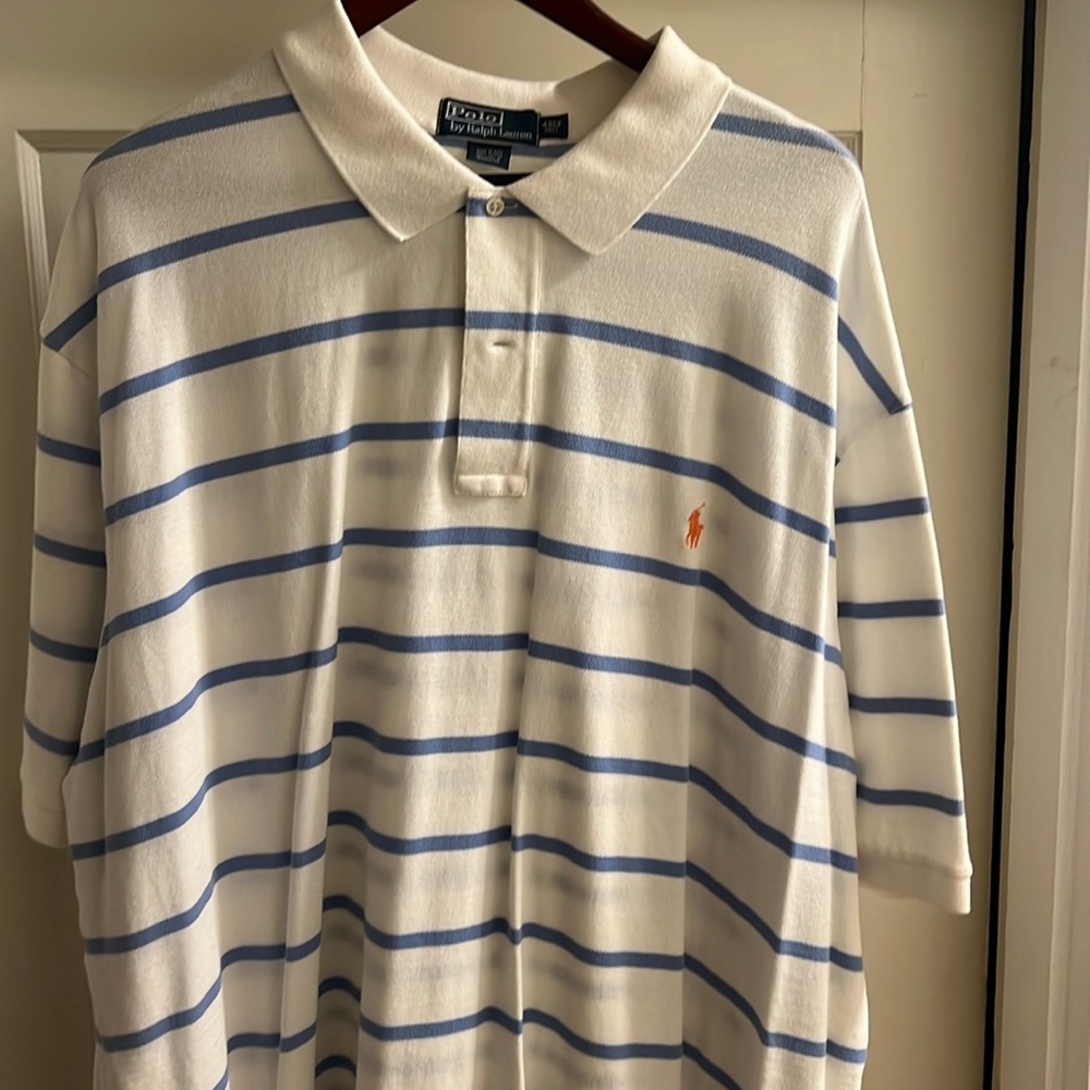 Polo by Ralph Lauren white/blue short sleeve Big+Tall size 4XLT. Gently worn